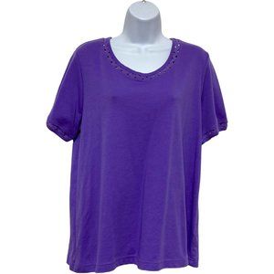 Blair-Women's Large Purple Top Pullover Short Sleeve & Neckline Design